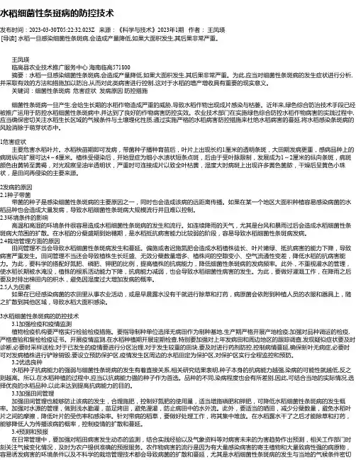 水稻细菌性条斑病的防控技术