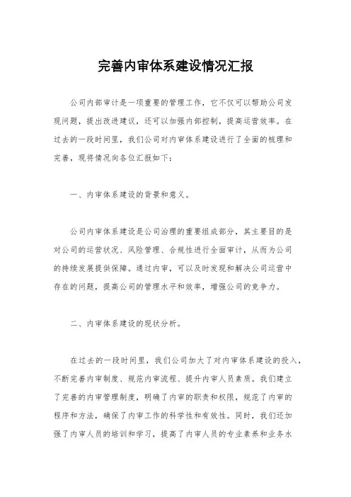 完善内审体系建设情况汇报