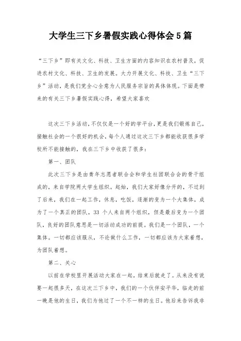 大学生三下乡暑假实践心得体会5篇