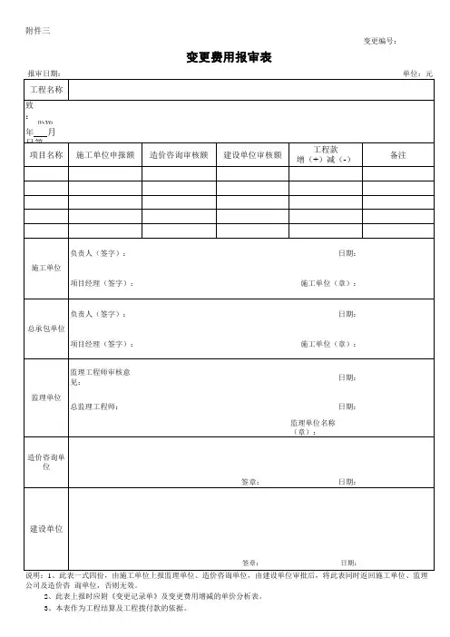 变更费用报审表