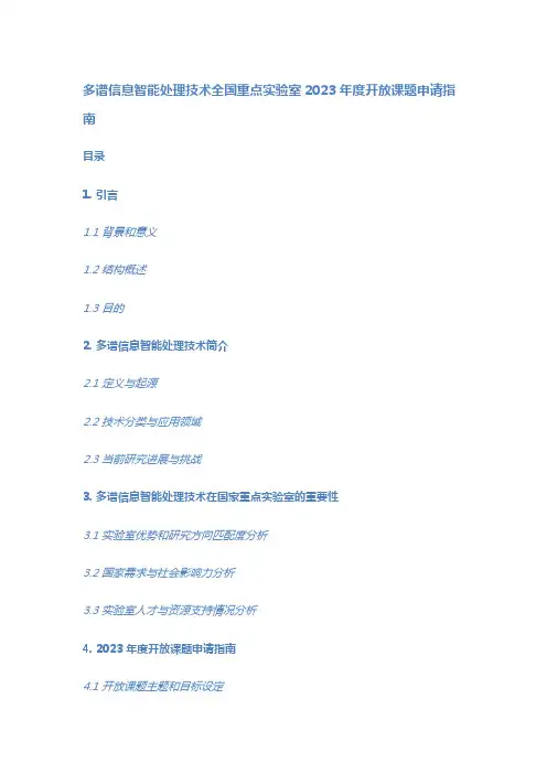 多谱信息智能处理技术全国重点实验室2023年度开放课题申请指南