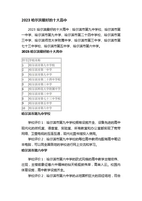 2023哈尔滨最好的十大高中
