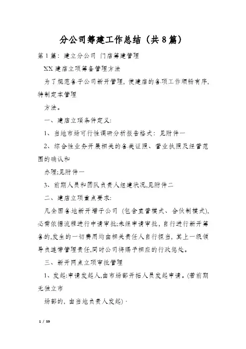 分公司筹建工作总结(共8篇)