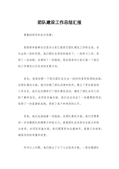 团队建设工作总结汇报