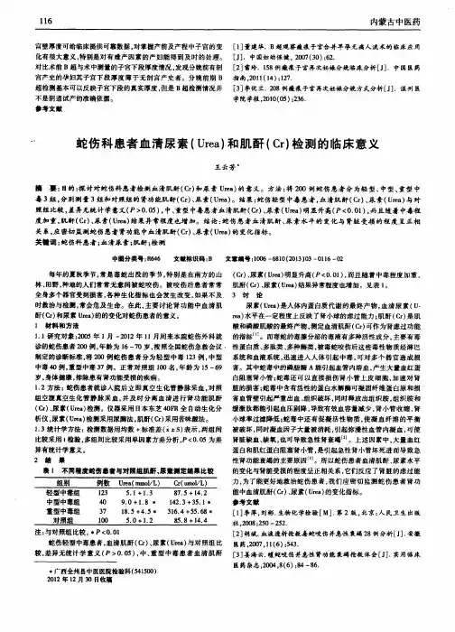 蛇伤科患者血清尿素(Urea)和肌酐(Cr)检测的临床意义