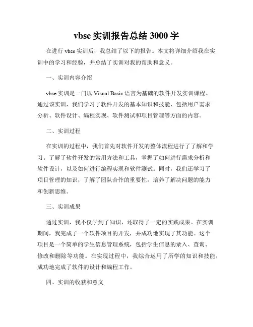 vbse实训报告总结3000字
