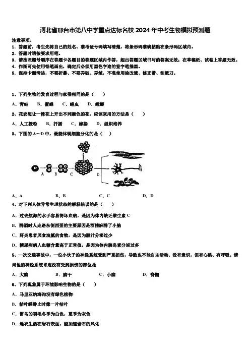 河北省邢台市第八中学重点达标名校2024年中考生物模拟预测题含解析