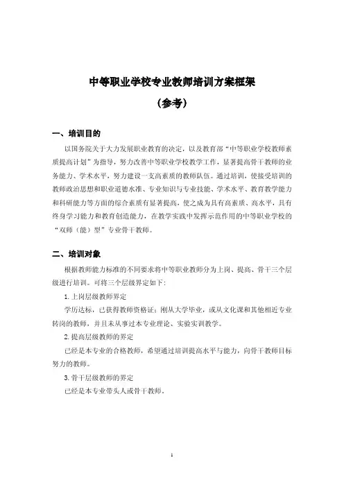 中等职业学校专业教师培训方案框架