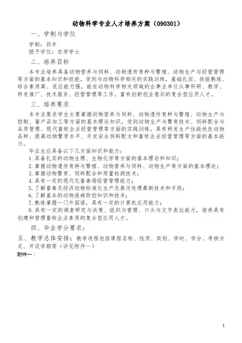 动物科学专业人才培养方案090301