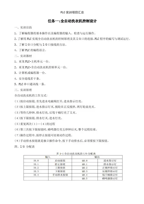 PLC实训项目汇总