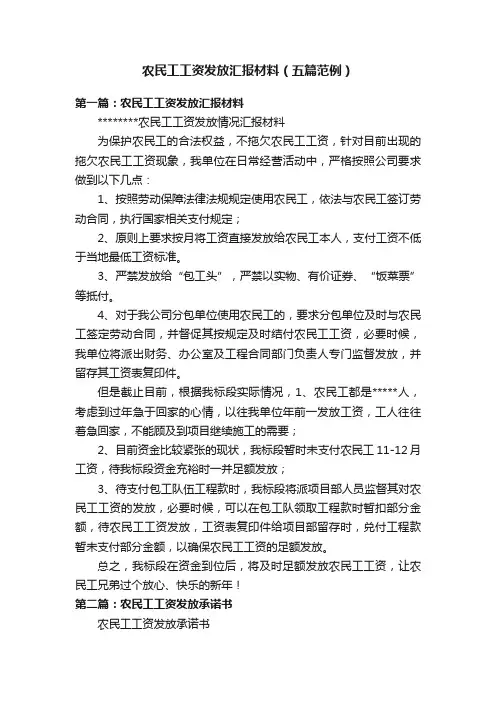 农民工工资发放汇报材料（五篇范例）