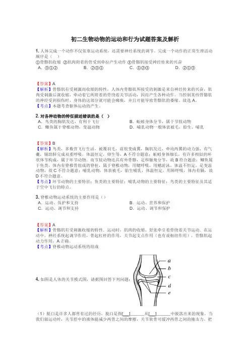 初二生物动物的运动和行为试题答案及解析

