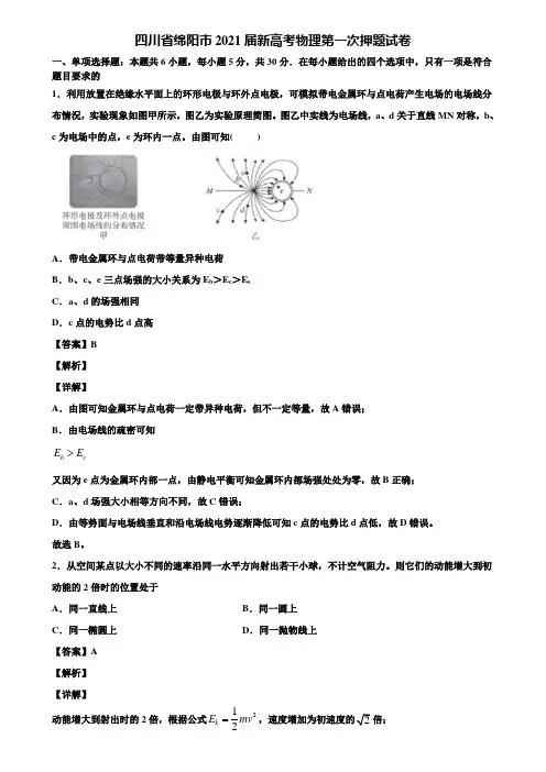 四川省绵阳市2021届新高考物理第一次押题试卷含解析