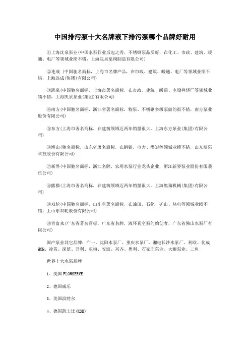 中国排污泵十大名牌液下排污泵哪个品牌好耐用