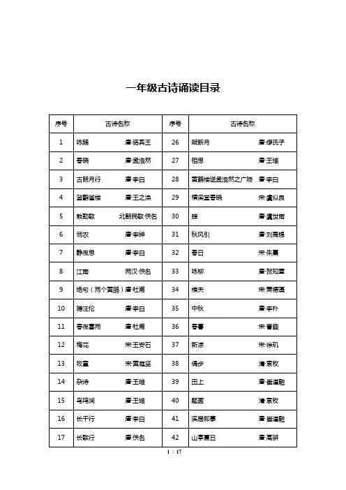 一年级古诗诵读—50首
