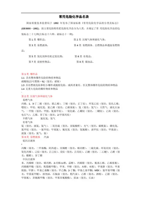 常用危险化学品名录