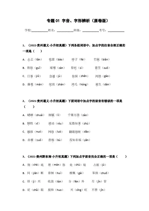 专题01 字音、字形辨析(原卷版)(1)