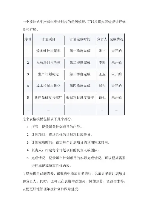 搅拌站生产部年度计划表怎么写