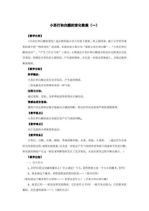 科学《小苏打和白醋的变化》教案(两篇)