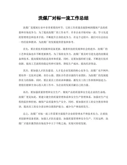洗煤厂对标一流工作总结