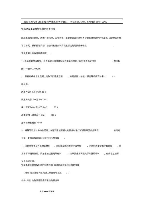 混凝土强度时间表