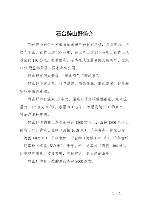 石台醉山野简介