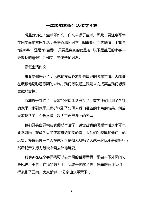 一年级的寒假生活作文5篇