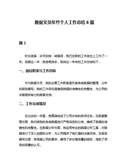 数据文员年终个人工作总结6篇