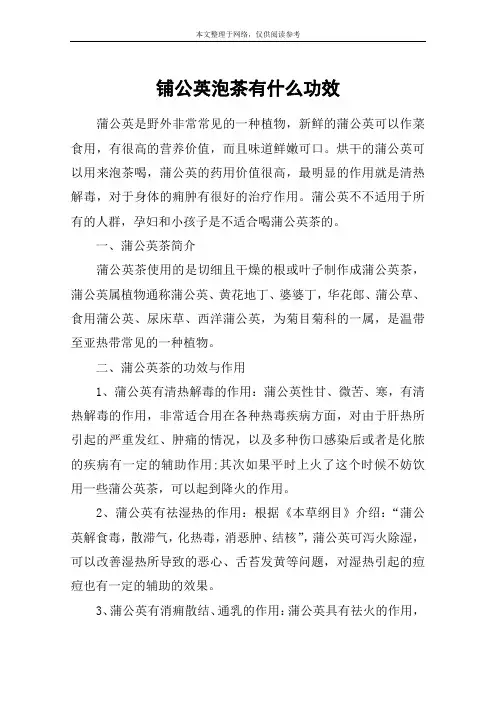 铺公英泡茶有什么功效