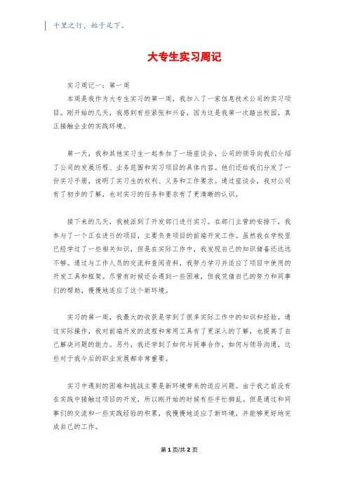大专生实习周记