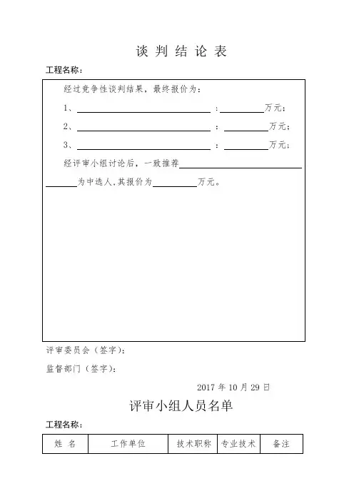 竞争性磋商开标评标表格