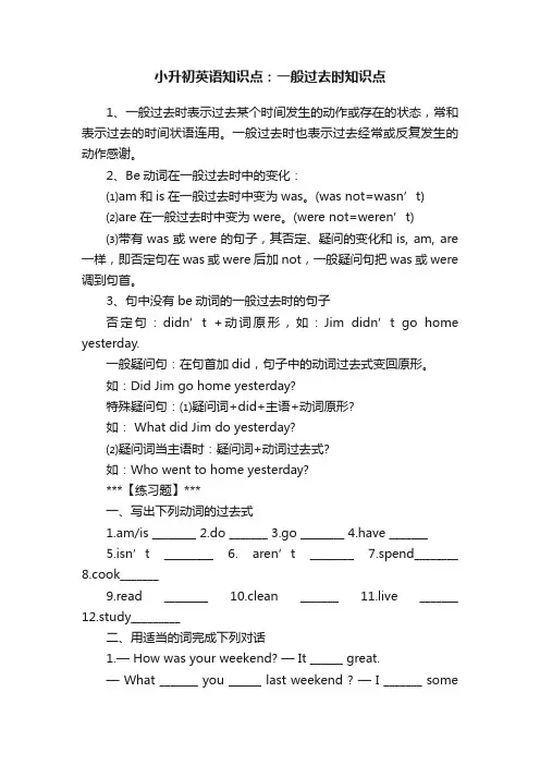 小升初英语知识点：一般过去时知识点
