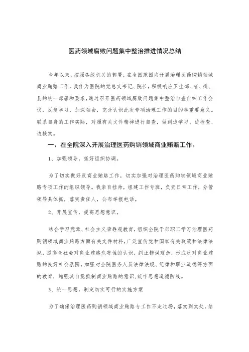 2023医药领域腐败问题集中整治推进情况总结范文16篇