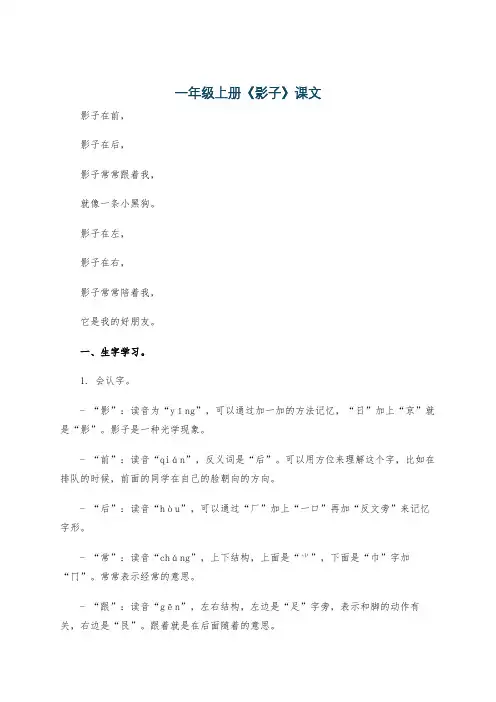 一年级上册《影子》课文