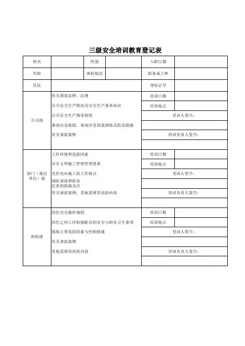 2-三级安全培训教育登记表