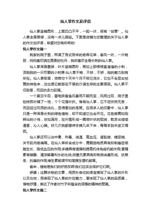 仙人掌作文及评语