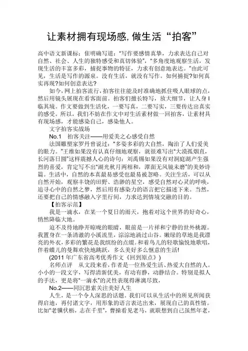 原创高考语文复习备考资料 让素材拥有现场感做生活“拍客”