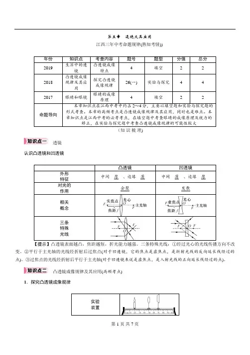 江西中考物理知识梳理精讲 第五章 透镜及其应用