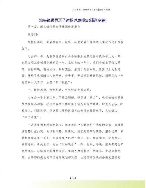 湾头镇领导班子述职述廉报告(精选多篇)
