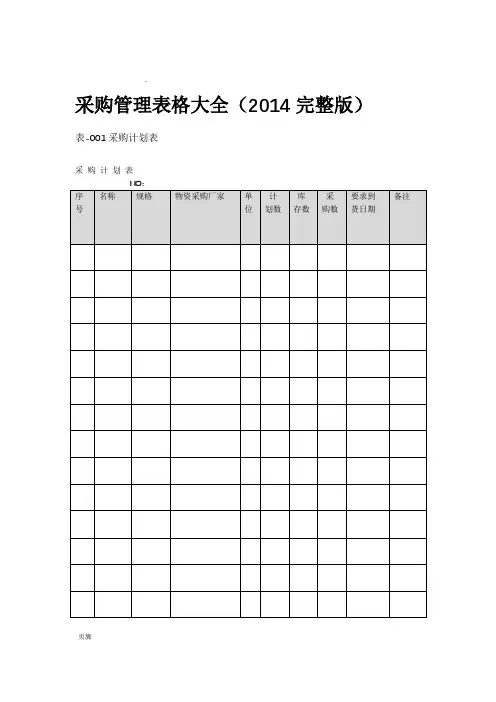 采购管理表格大全XXXX完整版