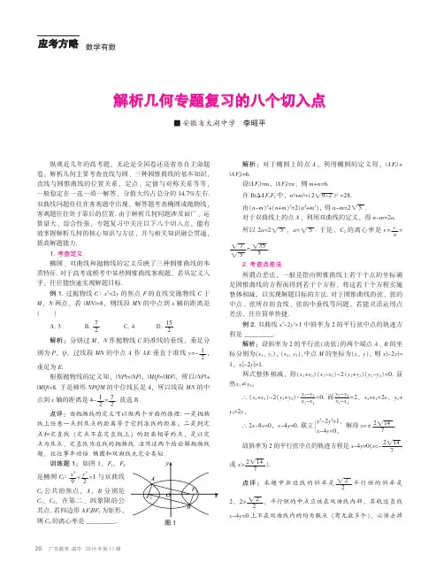 解析几何专题复习的八个切入点