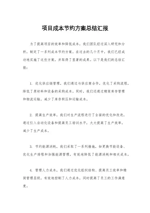 项目成本节约方案总结汇报