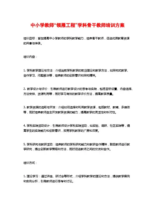 中小学教师“领雁工程”学科骨干教师培训方案