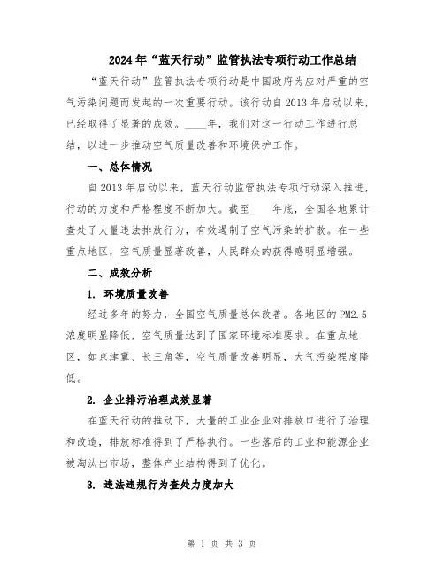 2024年“蓝天行动”监管执法专项行动工作总结