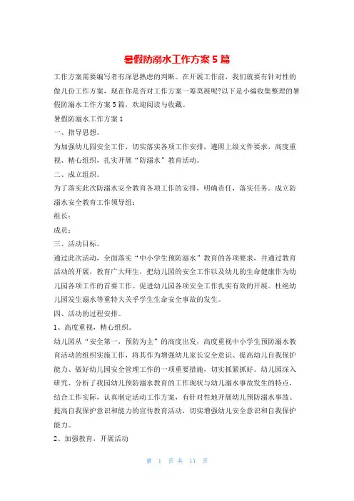 暑假防溺水工作方案5篇