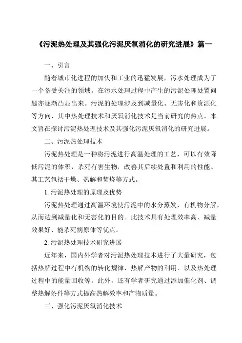 《2024年污泥热处理及其强化污泥厌氧消化的研究进展》范文