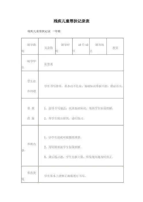 残疾儿童帮扶记录表
