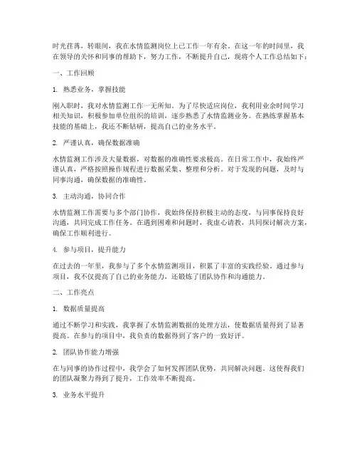 水情个人工作总结