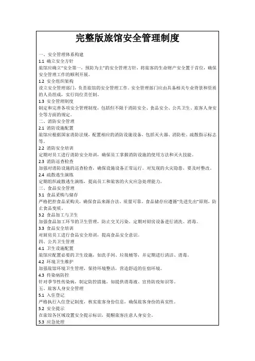 完整版旅馆安全管理制度