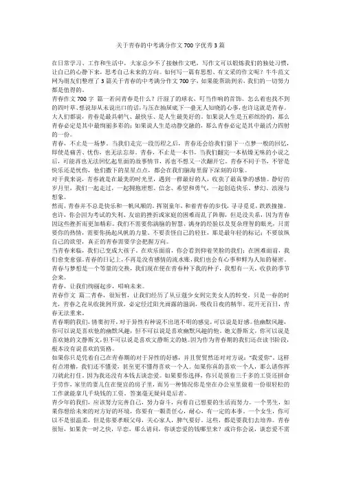 2023最新-关于青春的中考满分作文700字优秀3篇